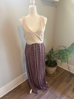 Maeve Burgundy Printed Maxi Dress with Cream Bodice